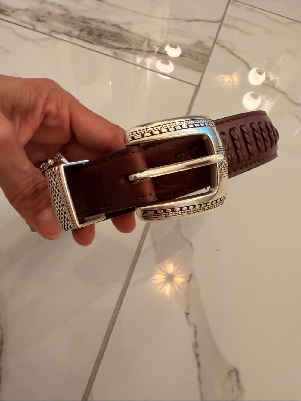 Onyx by Brighton Brown Leather Belt with Silver Buckle - Vintage 1993 size 36